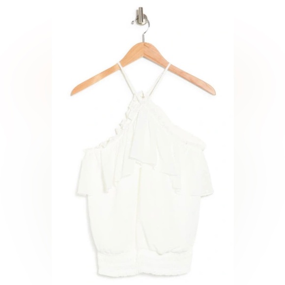 Ramy Brook Jules Ruffled Halter Blouson White Tank (M) - Picture 5 of 5